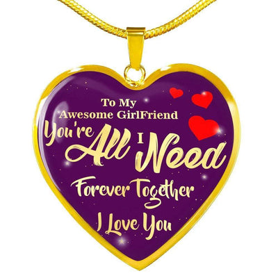 To My Girlfriend Stainless Steel or 18k Gold Heart Pendant Necklace Jewelry Gift  - Luxury Heart Pendant Necklace Gift Idea For Her/Him