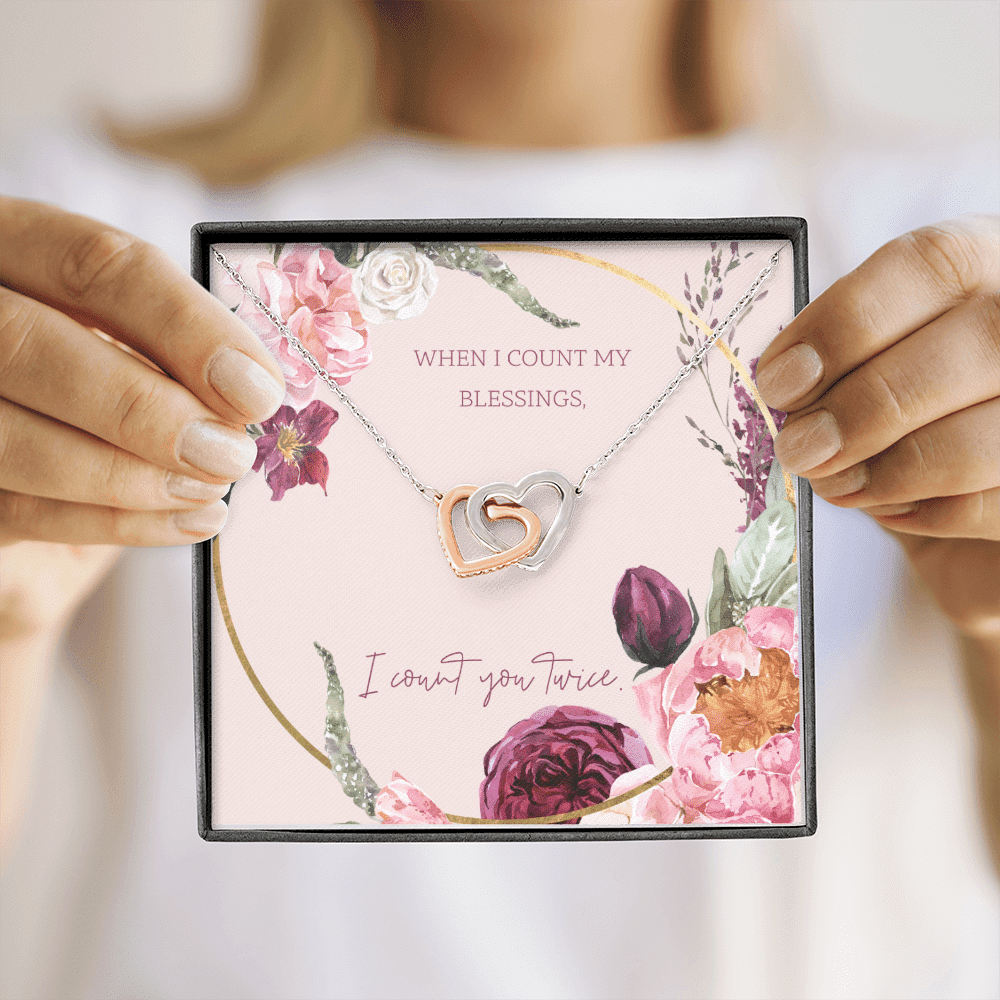 To My Wife I Count You Twice Inseparable Pendant 18k Rose Gold 16� - Interlocking Hearts Necklace