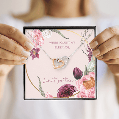 To My Wife I Count You Twice Inseparable Pendant 18k Rose Gold 16� - Interlocking Hearts Necklace