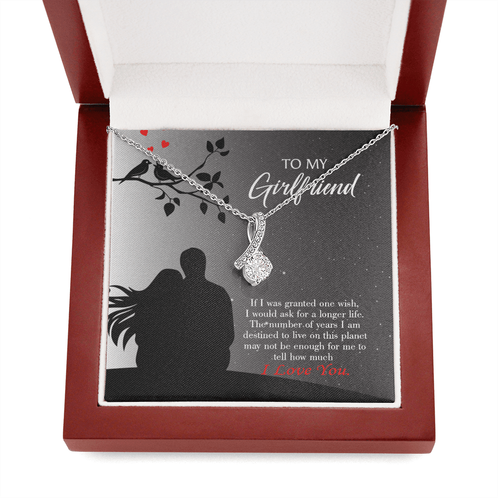 Girlfriend Gift Longer Life Eternity Ribbon Stone Pendant 14K White Gold Stainless Steel Jewelry Gift  - Alluring Beauty Necklace Gift For Her