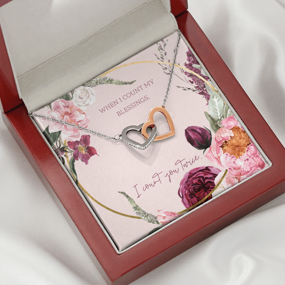 To My Wife I Count You Twice Inseparable Pendant 18k Rose Gold 16� - Interlocking Hearts Necklace