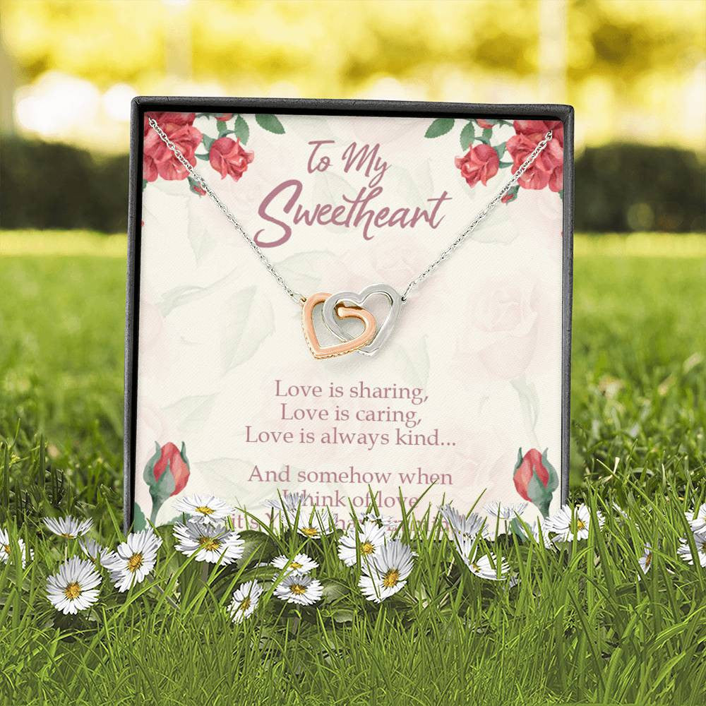 Gift To Wife Girlfriend Love Is You Inseparable Necklace 18k Rose Gold Finish 16� - Interlocking Hearts Necklace