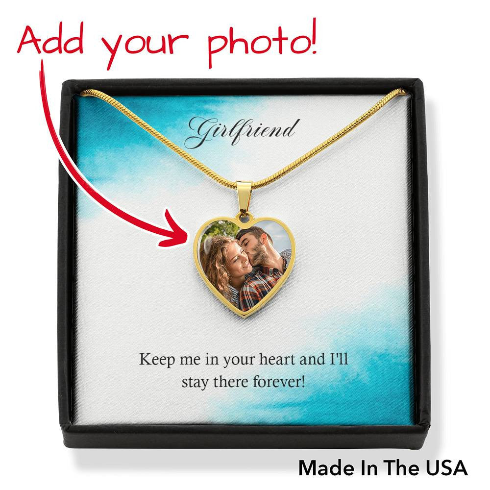 Personalized To My Girlfriend Keep Me In Your Heart Stainless Steel or 18k Gold Heart Pendant Necklace Jewelry Gift  - Photo Upload Cards