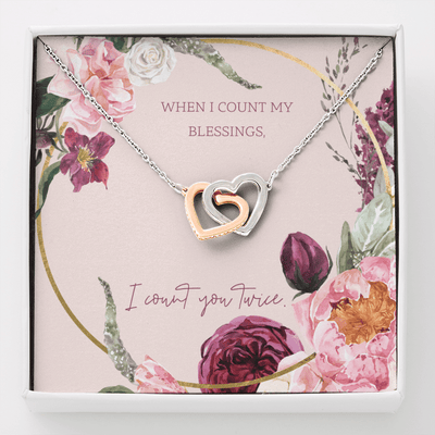 To My Wife I Count You Twice Inseparable Pendant 18k Rose Gold 16� - Interlocking Hearts Necklace