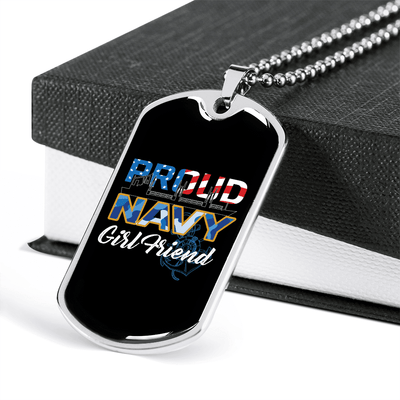 To My Girlfriend Proud Navy Girlfriend Necklace Stainless Steel or 18k Gold Dog Tag 24" Chain - Luxury Love Messages Dog Tag Gifts For Man, Woman