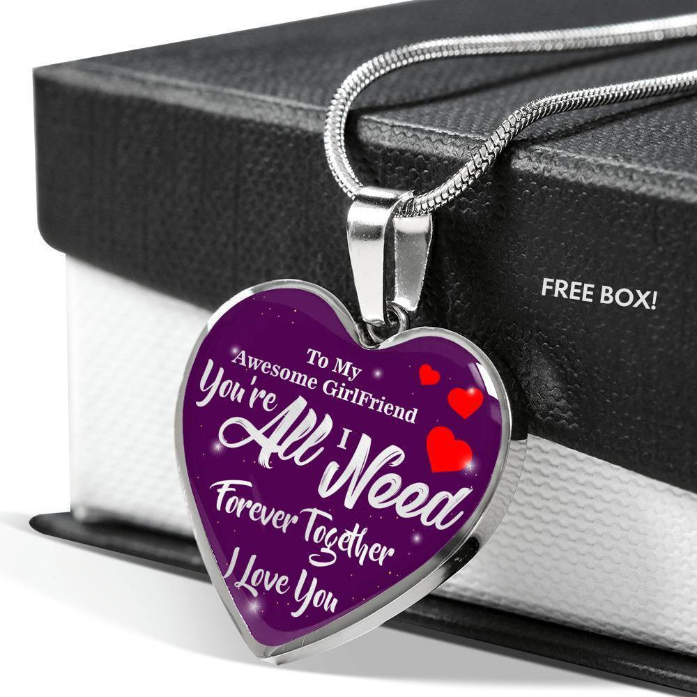 To My Girlfriend Stainless Steel or 18k Gold Heart Pendant Necklace Jewelry Gift  - Luxury Heart Pendant Necklace Gift Idea For Her/Him