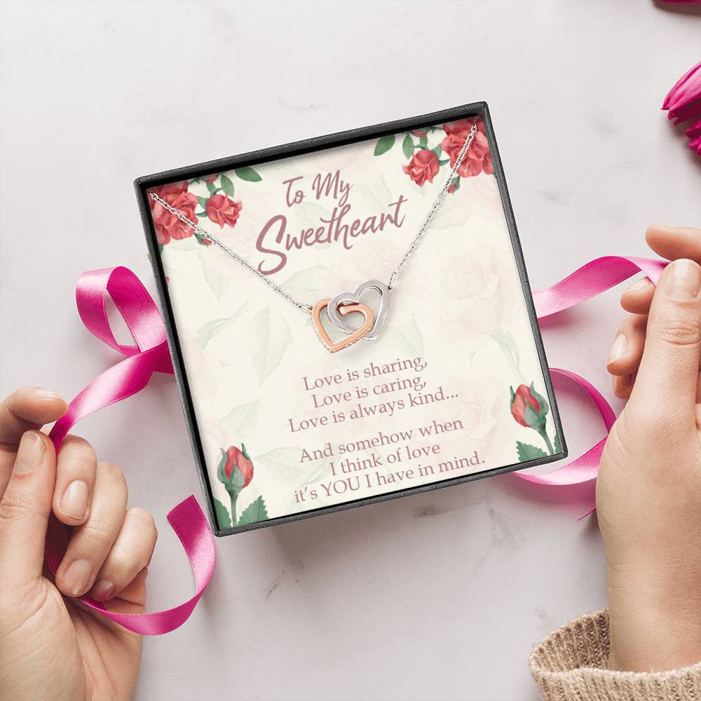 Gift To Wife Girlfriend Love Is You Inseparable Necklace 18k Rose Gold Finish 16� - Interlocking Hearts Necklace