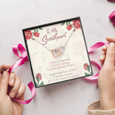 Gift To Wife Girlfriend Love Is You Inseparable Necklace 18k Rose Gold Finish 16� - Interlocking Hearts Necklace