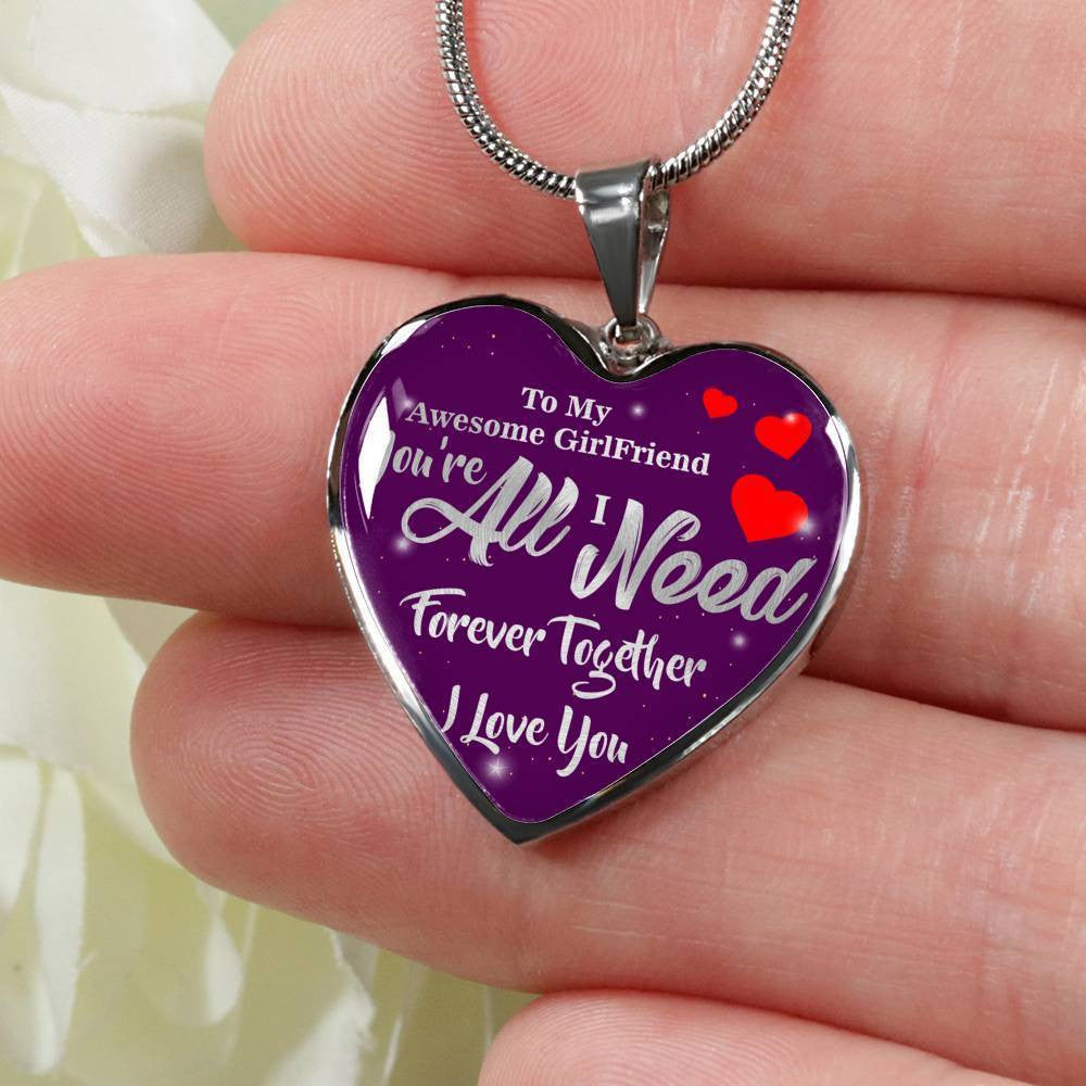 To My Girlfriend Stainless Steel or 18k Gold Heart Pendant Necklace Jewelry Gift  - Luxury Heart Pendant Necklace Gift Idea For Her/Him