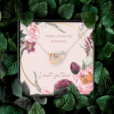 To My Wife I Count You Twice Inseparable Pendant 18k Rose Gold 16� - Interlocking Hearts Necklace