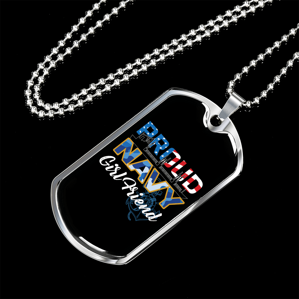 To My Girlfriend Proud Navy Girlfriend Necklace Stainless Steel or 18k Gold Dog Tag 24" Chain - Luxury Love Messages Dog Tag Gifts For Man, Woman
