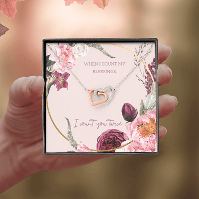 To My Wife I Count You Twice Inseparable Pendant 18k Rose Gold 16� - Interlocking Hearts Necklace