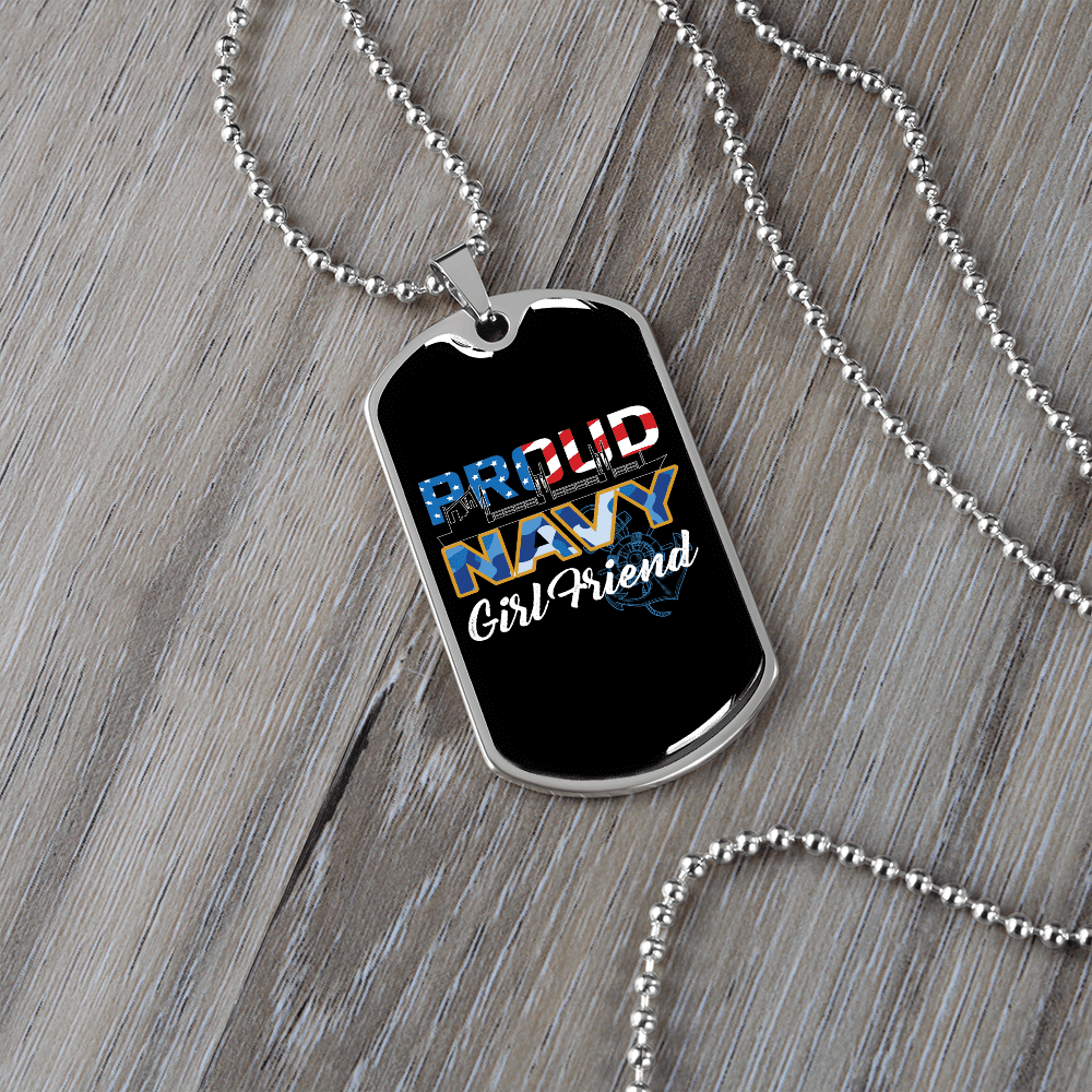 To My Girlfriend Proud Navy Girlfriend Necklace Stainless Steel or 18k Gold Dog Tag 24" Chain - Luxury Love Messages Dog Tag Gifts For Man, Woman