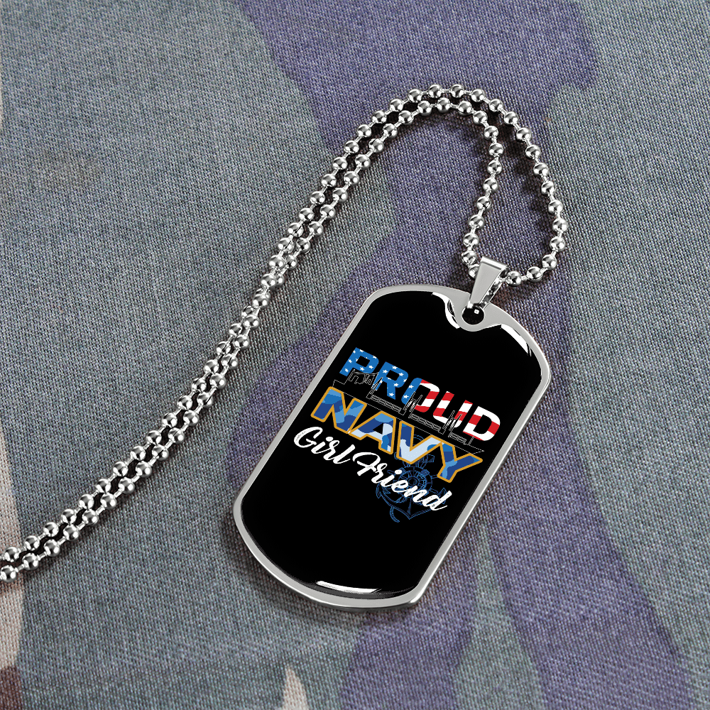 To My Girlfriend Proud Navy Girlfriend Necklace Stainless Steel or 18k Gold Dog Tag 24" Chain - Luxury Love Messages Dog Tag Gifts For Man, Woman