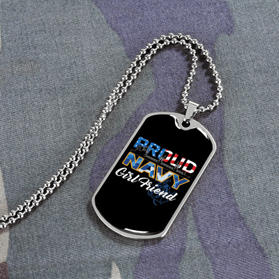 To My Girlfriend Proud Navy Girlfriend Necklace Stainless Steel or 18k Gold Dog Tag 24" Chain - Luxury Love Messages Dog Tag Gifts For Man, Woman