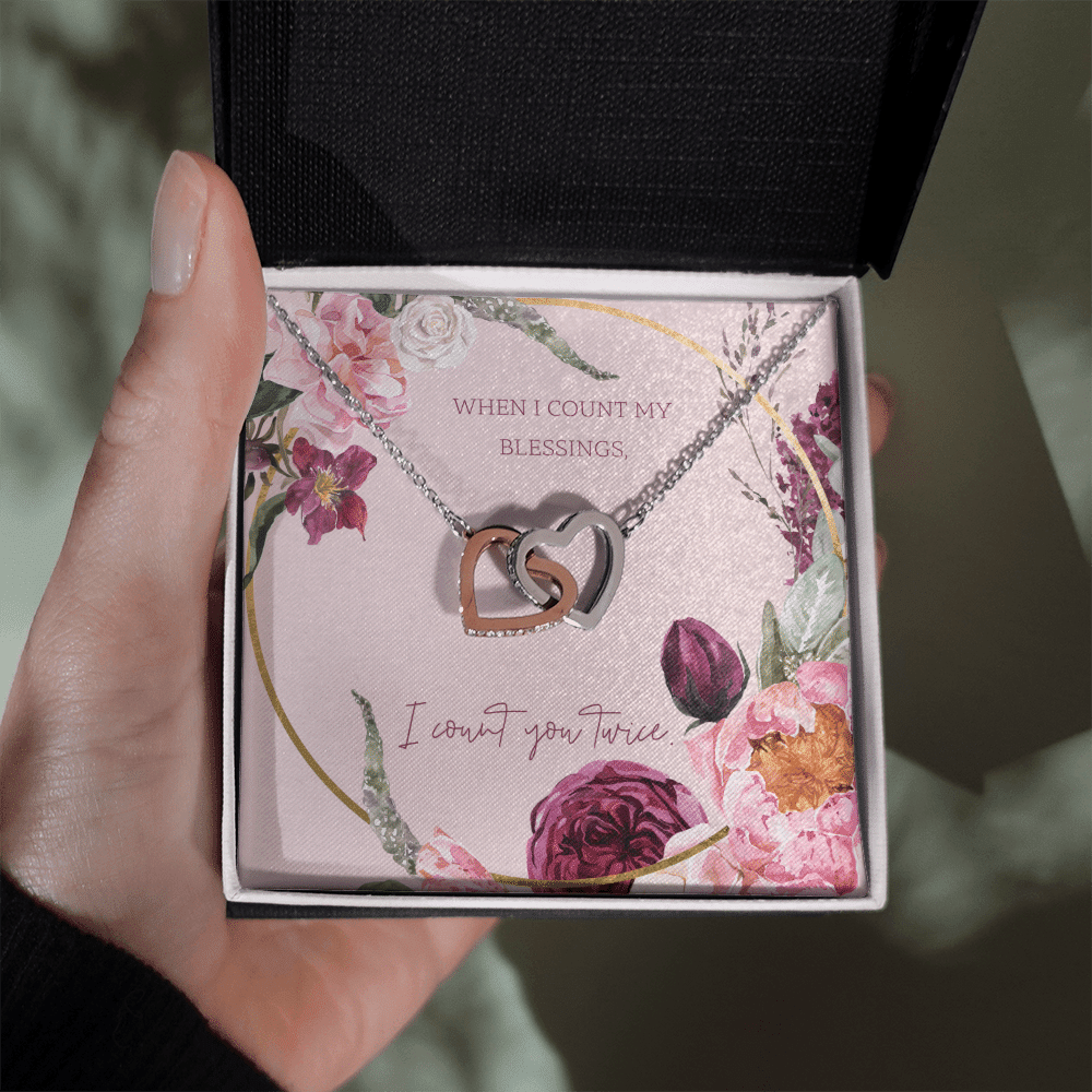 To My Wife I Count You Twice Inseparable Pendant 18k Rose Gold 16� - Interlocking Hearts Necklace