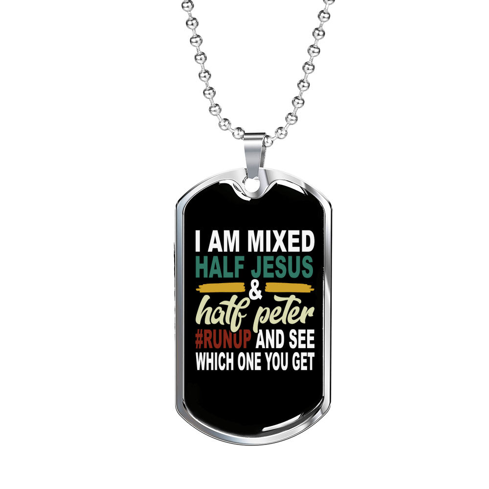 Half Jesus Half Peter Necklace Dog Tag 24" Chain - Luxury Love Messages Dog Tag Gifts For Him