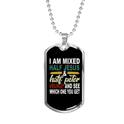 Half Jesus Half Peter Necklace Dog Tag 24" Chain - Luxury Love Messages Dog Tag Gifts For Him