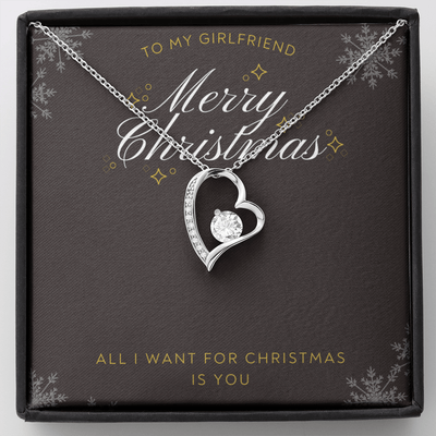 To My Girlfriend All I want For Christmas Message Card Forever Necklace 18k Gold or Stainless Steel 18" Necklace - Forever Love Necklace Gift Idea For Woman