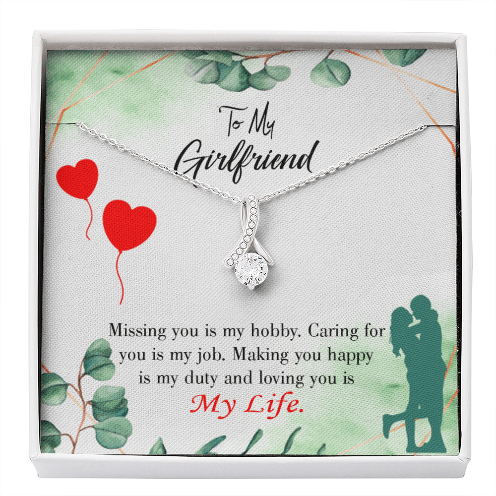 To My Girlfriend Hobby Job Life Message Card W Mahogany Style Luxury Box Eternity Ribbon Stone Necklace - Alluring Beauty Necklace Gift For Her