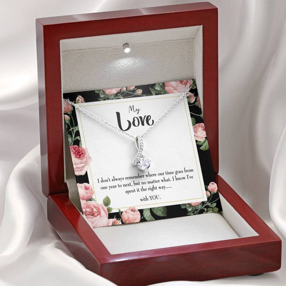To My Girlfriend With You Message Card W Mahogany Style Luxury Box Eternity Ribbon Stone Necklace - Alluring Beauty Necklace Gift For Her