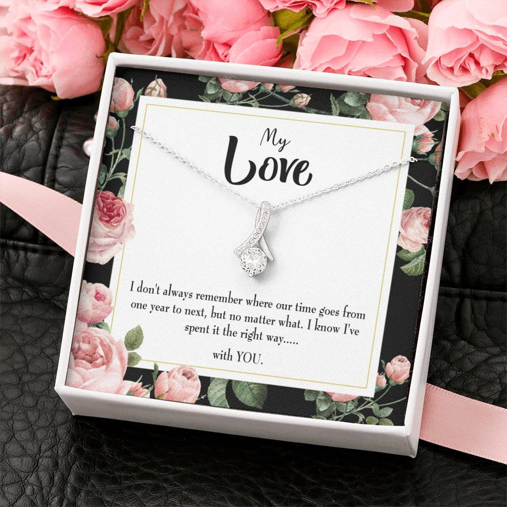 To My Girlfriend With You Message Card W Mahogany Style Luxury Box Eternity Ribbon Stone Necklace - Alluring Beauty Necklace Gift For Her