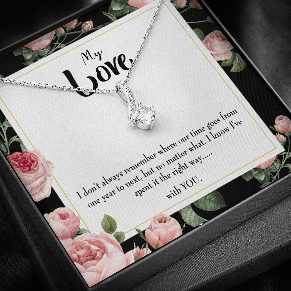 To My Girlfriend With You Message Card W Mahogany Style Luxury Box Eternity Ribbon Stone Necklace - Alluring Beauty Necklace Gift For Her