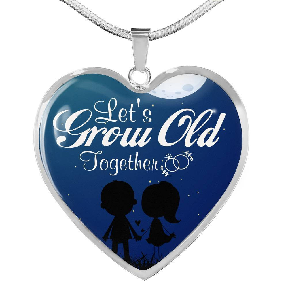 To Wife Let's Grow Old Together Stainless Steel or 18k Gold Heart Necklace Jewelry Gift  - Luxury Heart Pendant Necklace Gift Idea For Her/Him