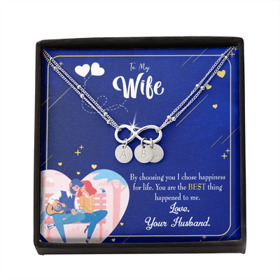 To My Wife I Chose Happiness Infinity Bracelet With Initial Charms - Infinity Bracelet