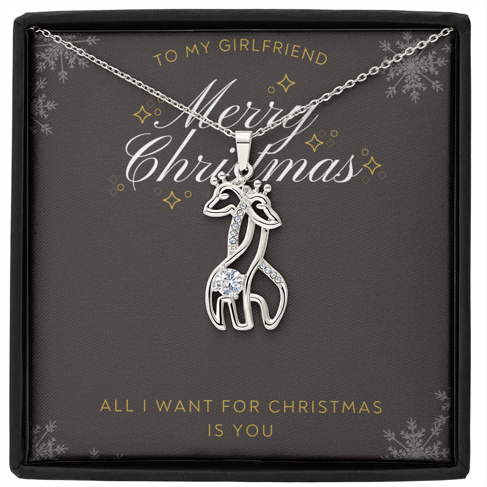 To My Girlfriend All I want For Christmas Giraffe Charm Necklace Message Card - Giraffe Necklace