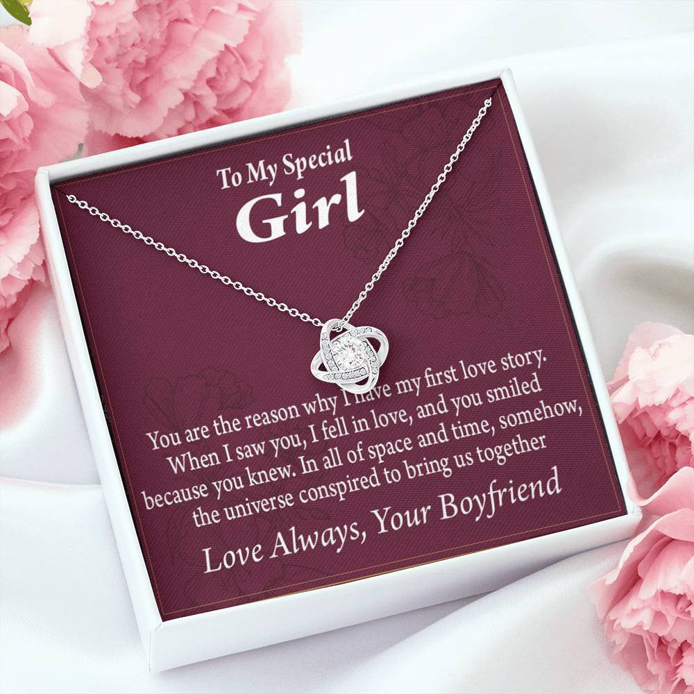 To My Girlfriend The Reason For First Love Story Love Knot Pendant Necklace Stainless Steel W Cz Stone - Luxury Love Knot Necklace Meanful Gift Idea For Her/Him