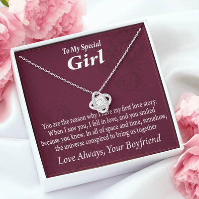 To My Girlfriend The Reason For First Love Story Love Knot Pendant Necklace Stainless Steel W Cz Stone - Luxury Love Knot Necklace Meanful Gift Idea For Her/Him