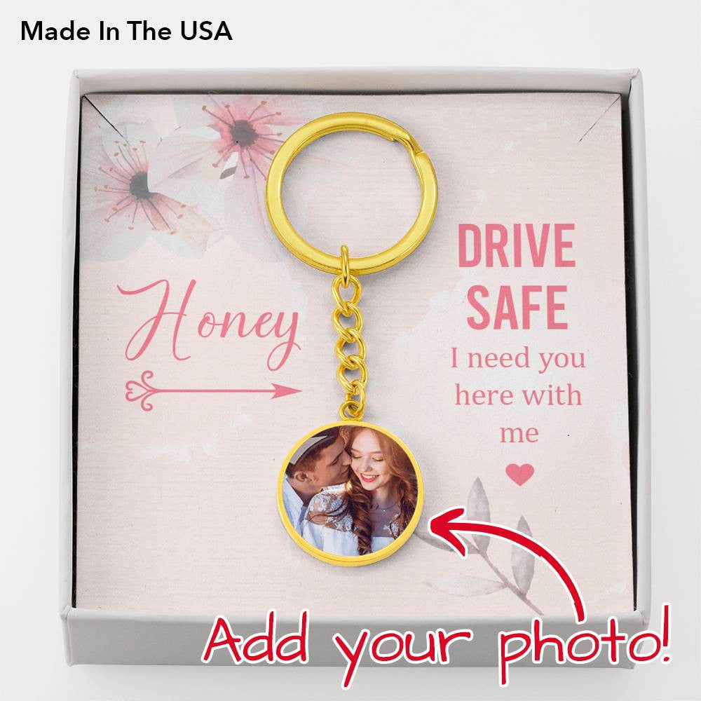 Personalized To My Wife Girlfriend Honey Circle Keychain Stainless Steel or 18k Gold - Photo Upload Cards