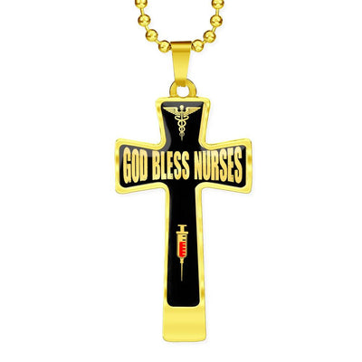 God Bless Nurses Cross 18-22" - Dog Tag with Swivel Keychain