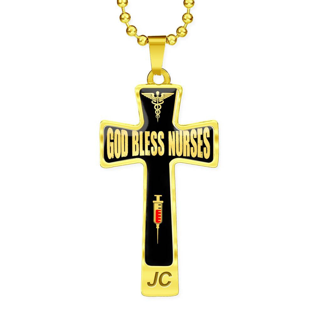 God Bless Nurses Cross 18-22" - Dog Tag with Swivel Keychain