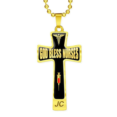 God Bless Nurses Cross 18-22" - Dog Tag with Swivel Keychain