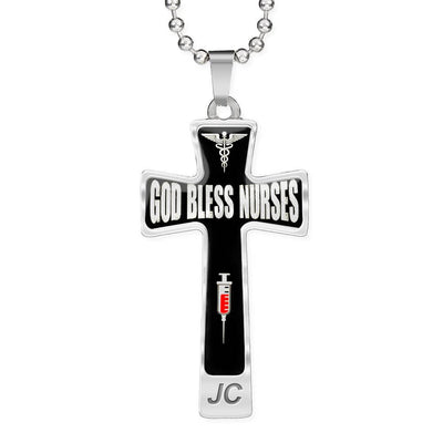 God Bless Nurses Cross 18-22" - Dog Tag with Swivel Keychain