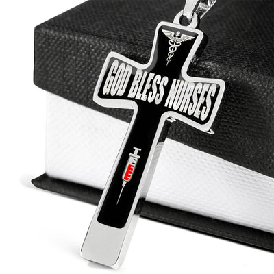 God Bless Nurses Cross 18-22" - Dog Tag with Swivel Keychain