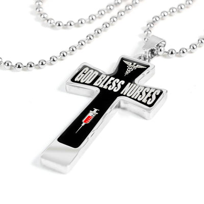 God Bless Nurses Cross 18-22" - Dog Tag with Swivel Keychain