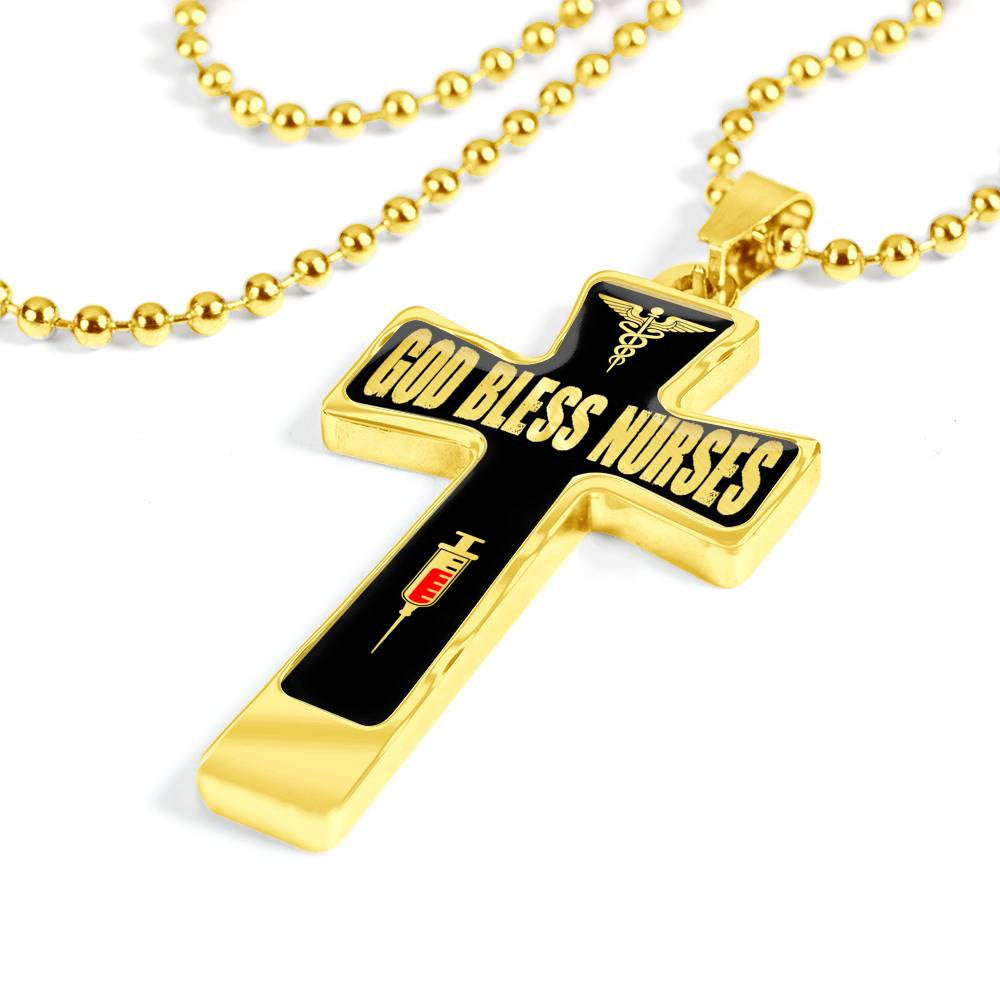 God Bless Nurses Cross 18-22" - Dog Tag with Swivel Keychain