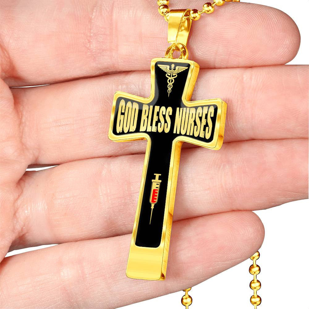 God Bless Nurses Cross 18-22" - Dog Tag with Swivel Keychain