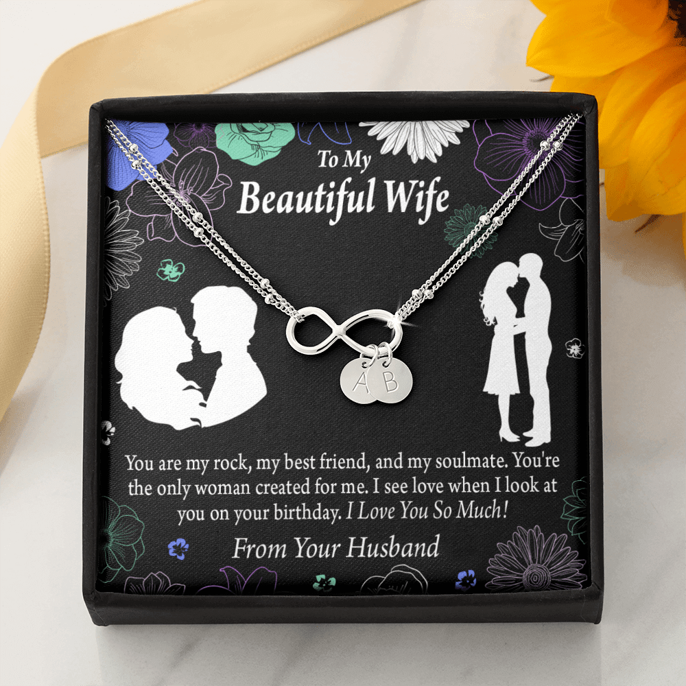 To My Wife My Rock Infinity Bracelet With Initial Charms - Infinity Bracelet