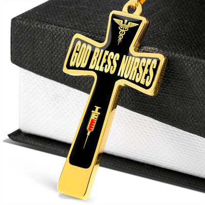 God Bless Nurses Cross 18-22" - Dog Tag with Swivel Keychain