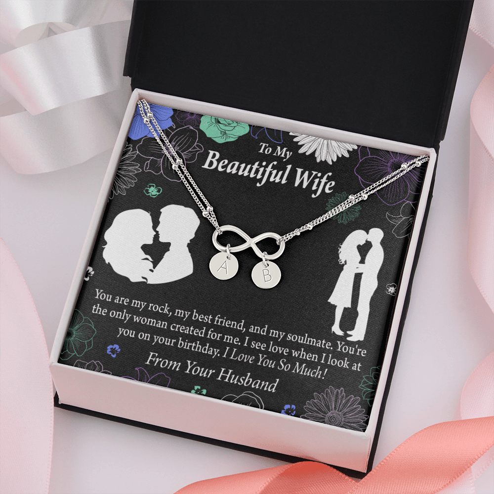 To My Wife My Rock Infinity Bracelet With Initial Charms - Infinity Bracelet