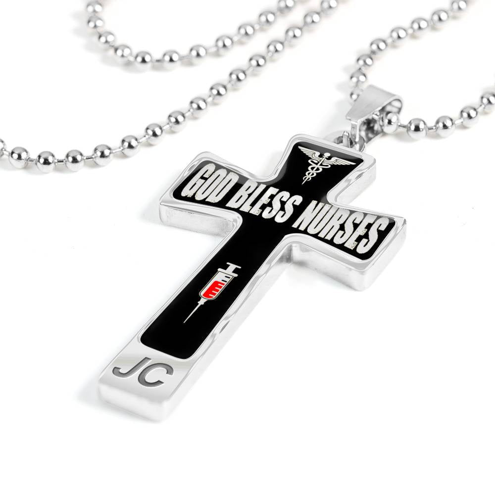 God Bless Nurses Cross 18-22" - Dog Tag with Swivel Keychain