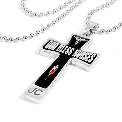 God Bless Nurses Cross 18-22" - Dog Tag with Swivel Keychain
