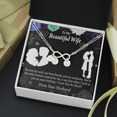 To My Wife My Rock Infinity Bracelet With Initial Charms - Infinity Bracelet