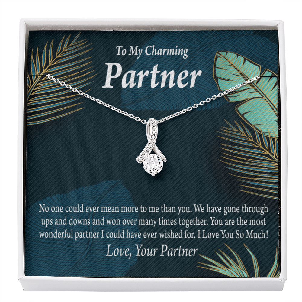 For My Partner Most Wonderful Partner Eternity Ribbon Stone Necklace 14K White Gold Keepsake Card Partner Gift - Alluring Beauty Necklace Gift For Her