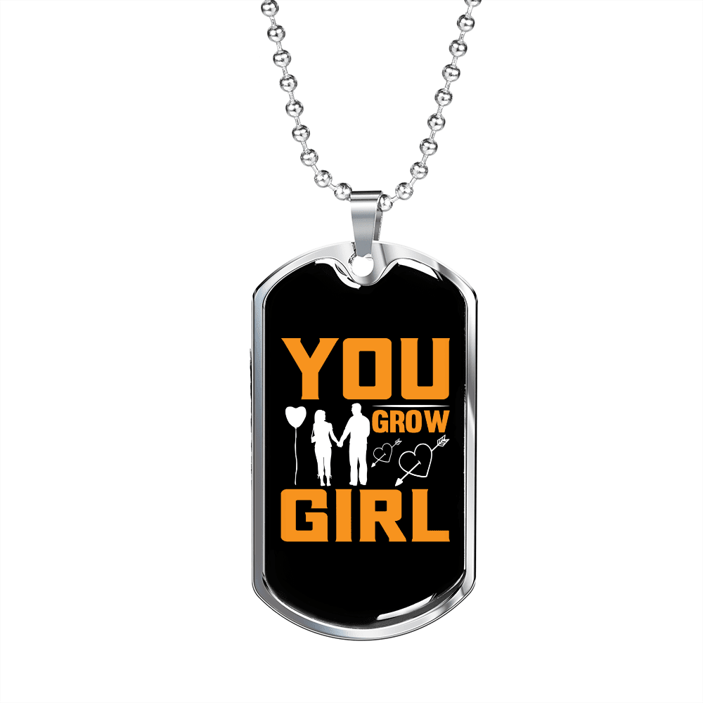 To My Girlfriend You Grow Girl Yellow Necklace Stainless Steel or 18k Gold Dog Tag 24" Chain - Luxury Love Messages Dog Tag Gifts For Man, Woman