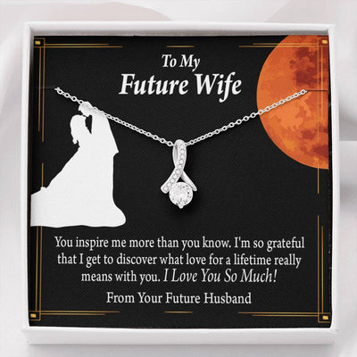 To My Wife Future Wife Inspiration Eternity Ribbon Stone Pendant 14K White Gold Stainless Steel Jewelry Gift  - Alluring Beauty Necklace Gift For Her